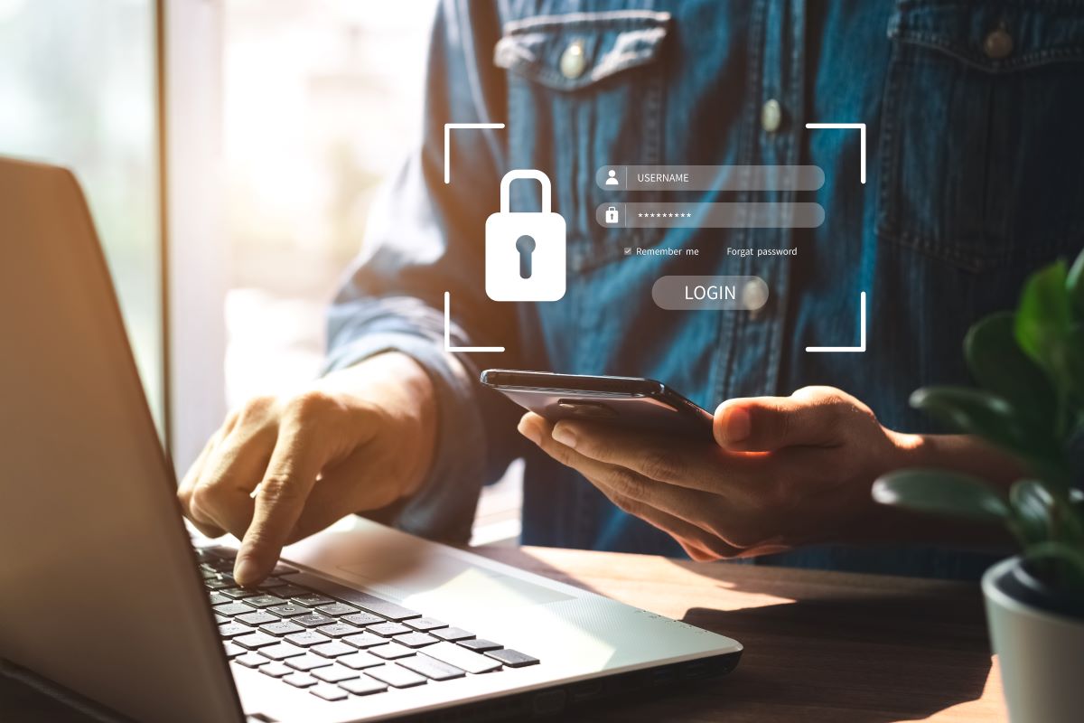 Digital shield protecting a computer network from cyber threats, symbolizing strong cybersecurity defenses